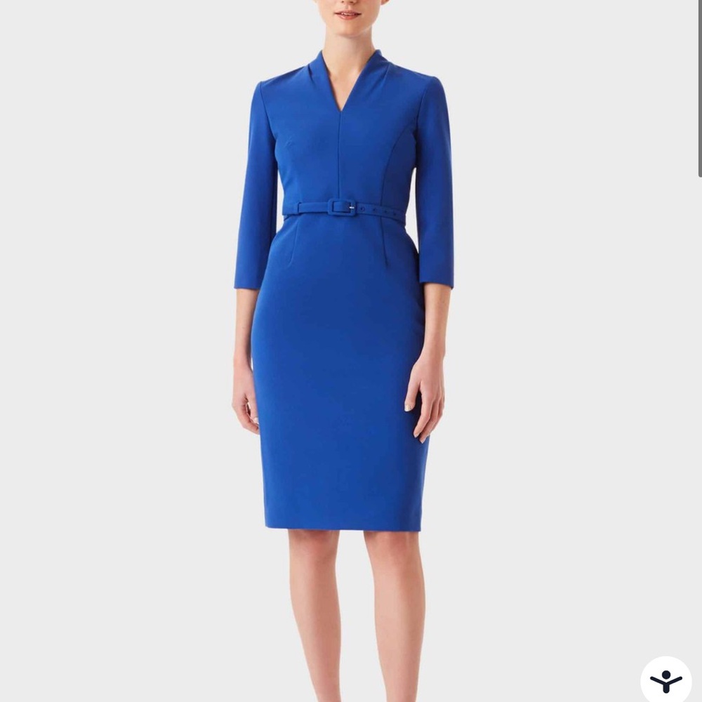 Tailored Royal Blue Long Sleeve Sheath Dress - Belted